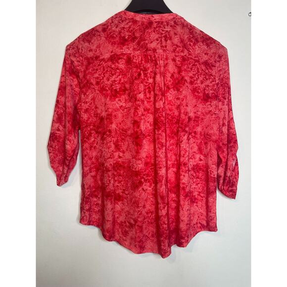 NY Collection Womens Tie-Dye Pleated Pintuck Utility Top 3/4 Sleeve Size L Red - Picture 6 of 9